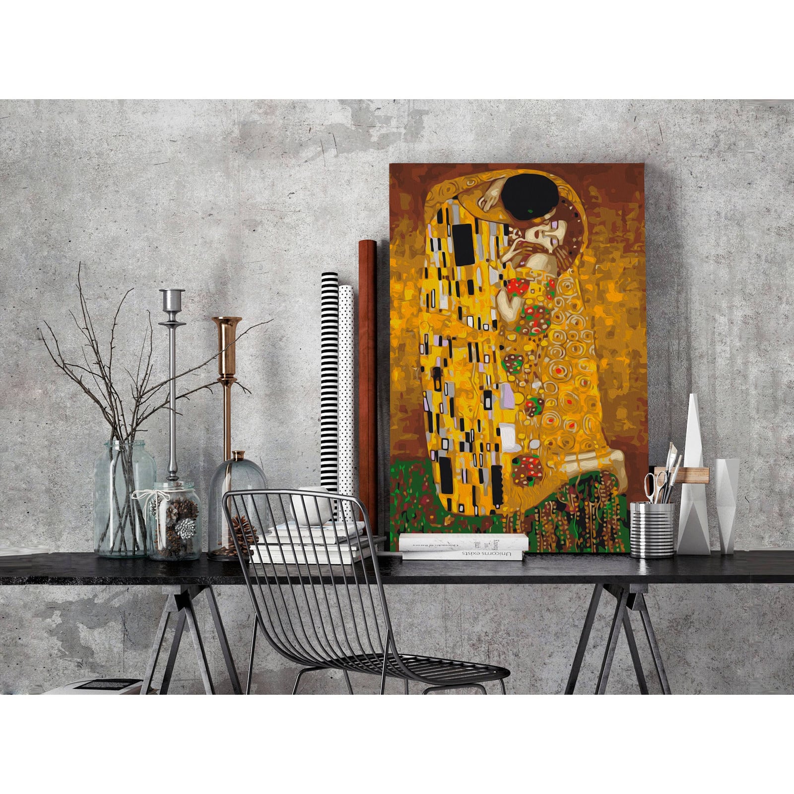 home24 Schilderen op Nummer The Kiss Klimt linnen multicolor B: 40 cm, D: 3 cm, H: 50 cm