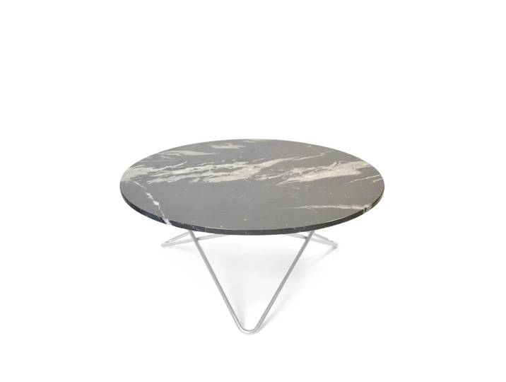 OX Denmarq Table basse O marbre noir, support en acier inoxydable