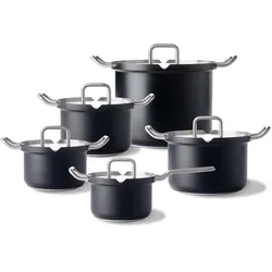BK Q-linair Master Black Kookpannenset - 5 delig - Veilig afgietsysteem, Pfannenset + Topfset, Schwarz