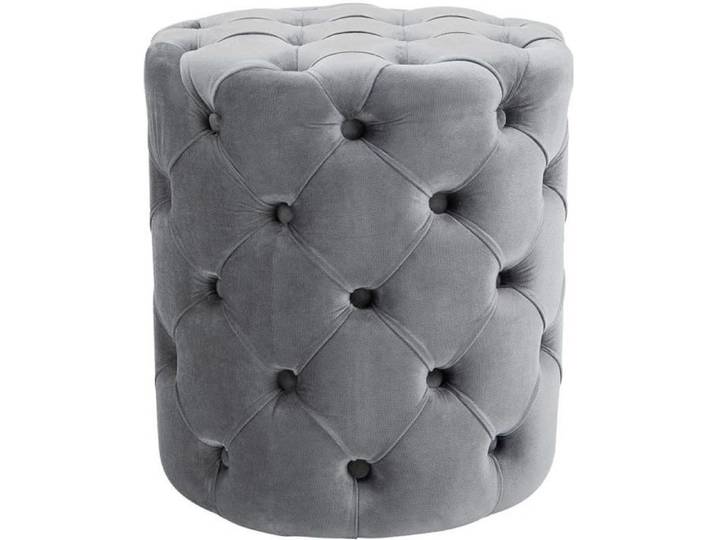 Tabouret bas Pouf - CLP - Drancy - Velours - Style Chesterfield - Gris