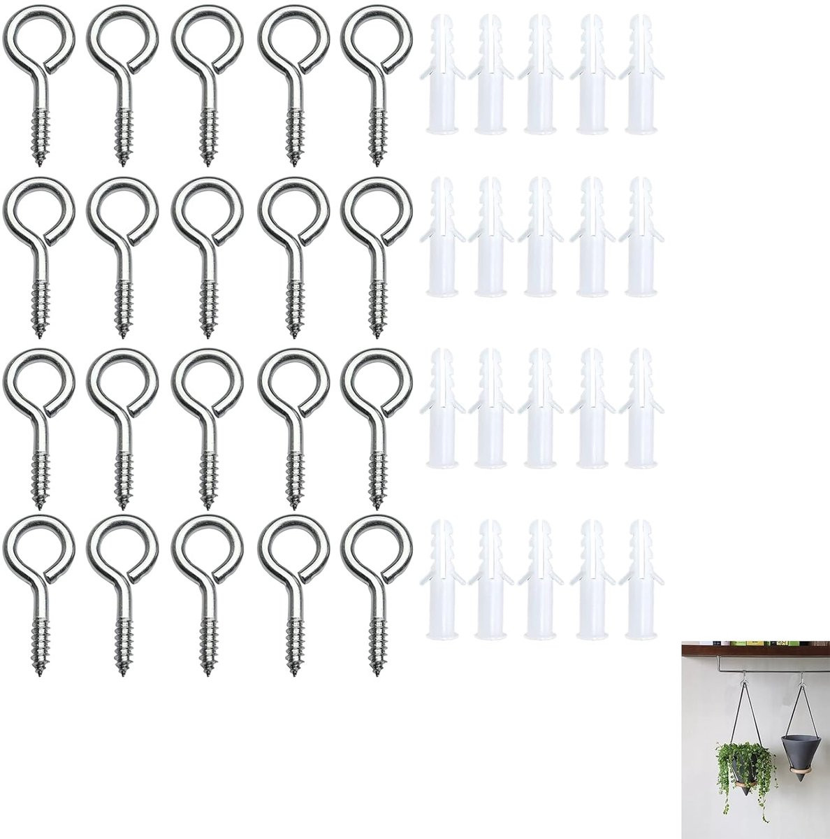 SnelShoppen 20 stuks RVS Ceiling Hooks Heavy Duty Eyelets Roestvrijstalen Schroefhaken voor DIY, Tuin en Camping