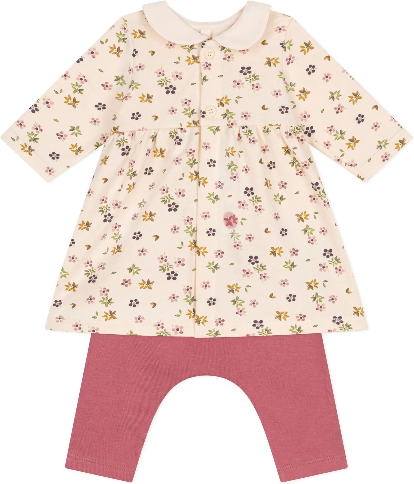 Petit Bateau Ensemble Robe et Leggings Fleurs Beige 6 mois