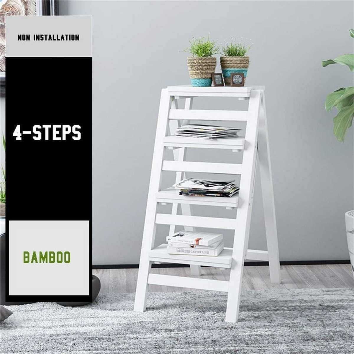 Opvouwbare ladderbank van natuurlijk bamboehout met 4 trappen