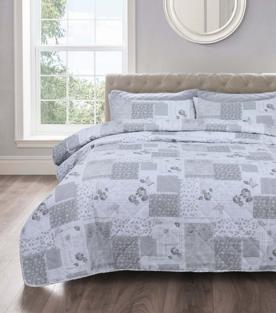 East Urban Home D/B MAYA COVERLESS QUILT SET Grey Super King Duvet Cover + 2 Standard Pillowcases