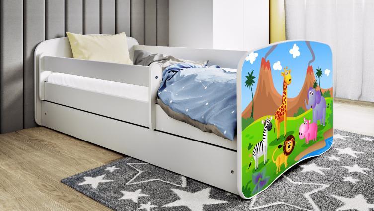 Kinderbett Jugendbett Safari 70x140, 80x160, 80x180 cm - Komplettset mit Schublade & Rausfallschutz