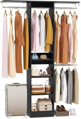 Rackcog 4 FT Closet Organizer with 4 Hanging Rods, Kid's Small Closet System with Storage Shelves