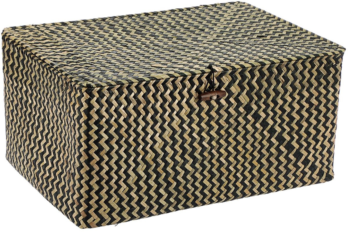 XL Zeegras Opbergmand met Deksel - Decoratieve Geweven Rieten Mand voor Woonkamer en Badkamer