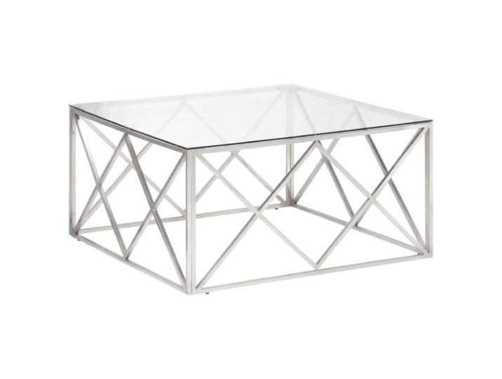 Favemtsl Couchtisch Silber Edelstahl Glas Wohnzimmertisch 100x100x50cm Modernes quadratisches Design aus Sicherheitsglas und Edelstahl für Wohnzimmer, Lounge und Empfangsbereich geeignet.