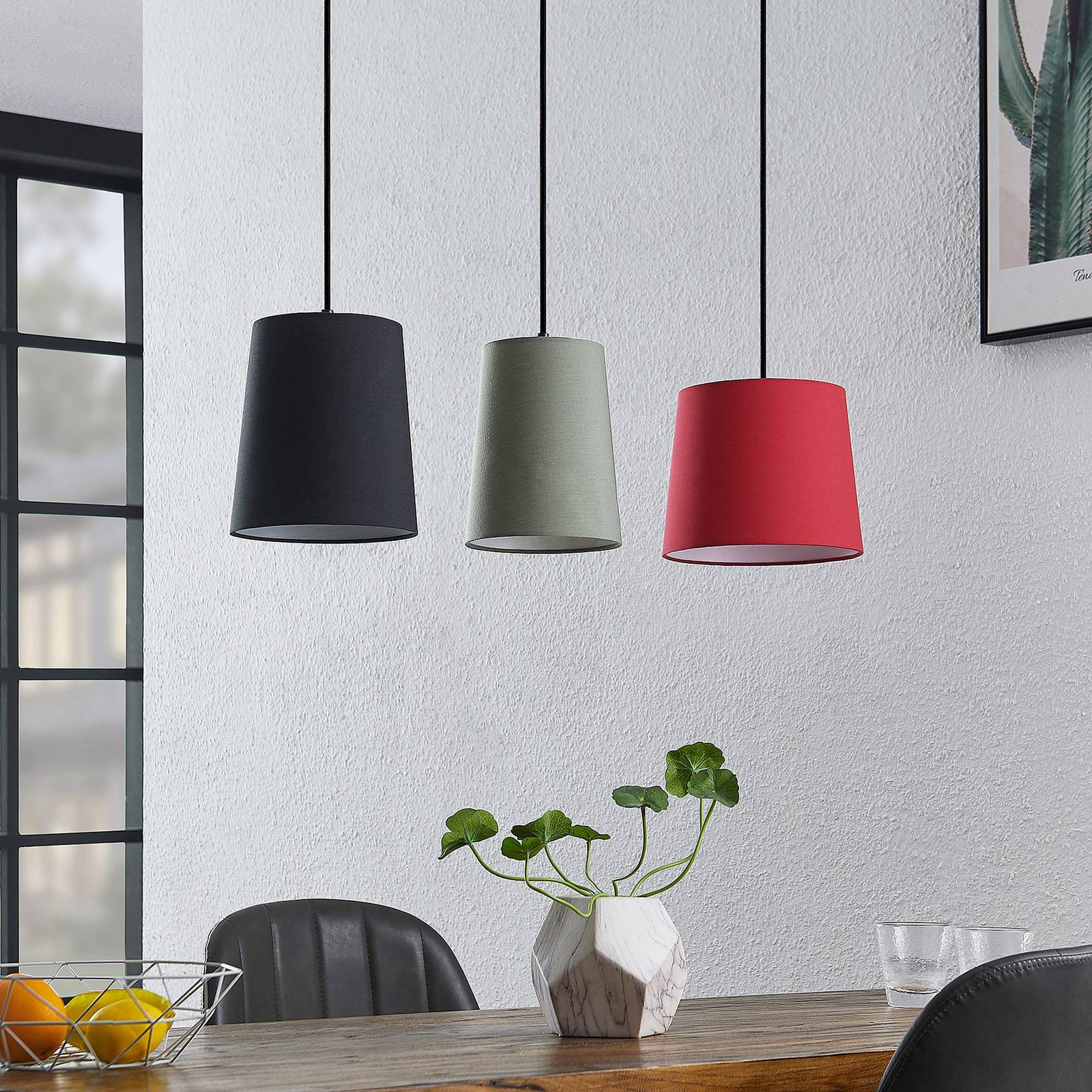 Hängeleuchte Amilia Lindby, dimmbar, Holz hell, für Wohn- / Esszimmer, Textil / Stoff / Seide, Junges Wohnen