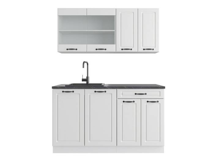 Vicco Küchenzeile R-Line, Weiß Landhaus/Weiß, 140 cm, AP Anthrazit