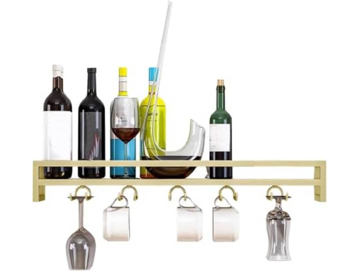 LigedamaiEU Wandmontiertes Weinregal mit Flaschenablage und Stielglasaufhänger, multifunktionaler Weinflaschen- und Getränkehalter-Organizer(Gold,100x20x8.5cm)