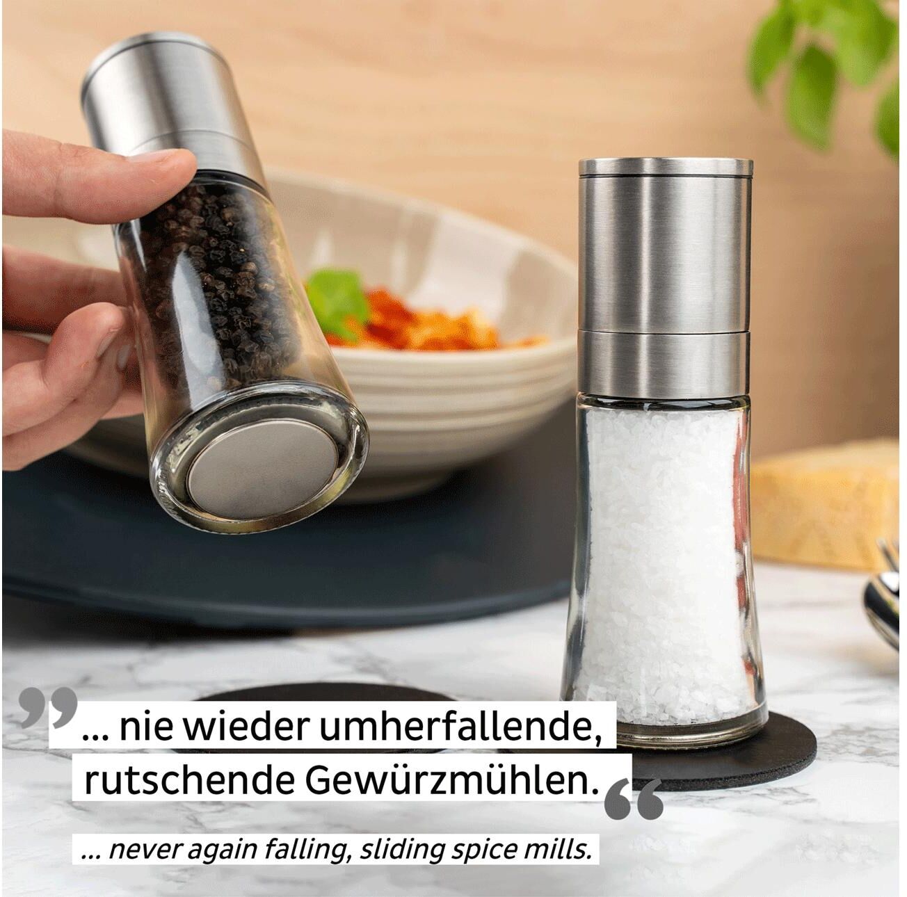 Gewürzmühle "2er-Set", silber (silberfarben, transparent), SILWY MAGNETIC SYSTEM, Küchenmühlen, Gewürzmühle silberfarben, transparent Einheitsgröße