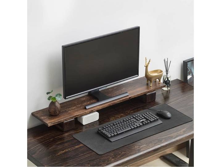 Support d'écran en bois massif, rehausseur de bureau ergonomique pour écran d'ordinateur, organisateur de bureau, étagère en bois naturel et support pour ordinateur portable