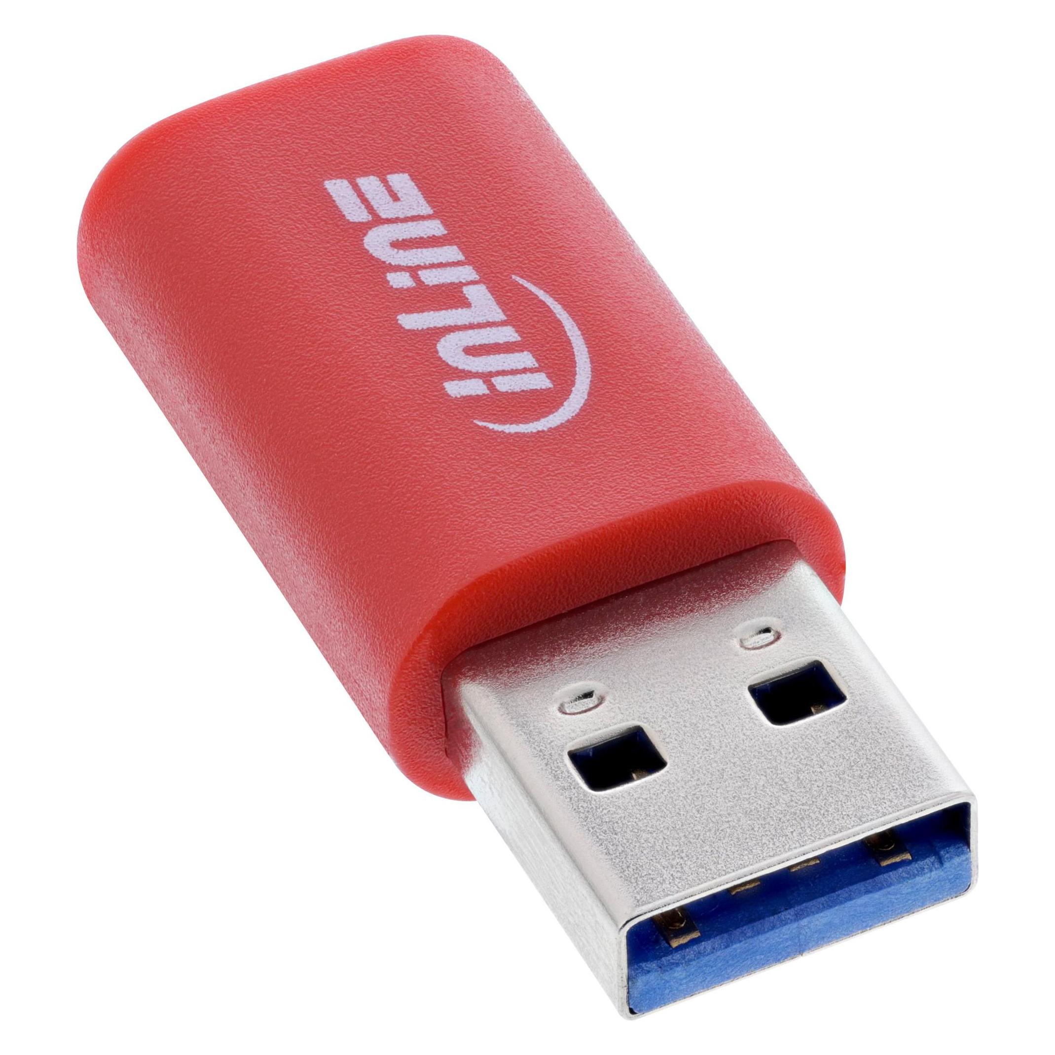 InLine USB-Datenblocker, Adapter USB-A Stecker an USB-C Buchse, 5 V, 1,5 A (USB-A, USB-C) (31652)