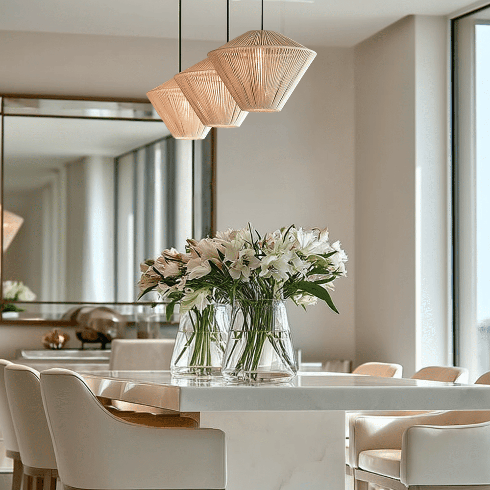 Lilila Cream Rope Detail 3 Light Pendant Ceiling Light