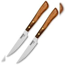 Pirge Elite Steakmesser Set 2 TLG - Wellenschliff Deutschen Edelstahl mit Ergonomischer Poly-Holzgriff - Tafelmesser