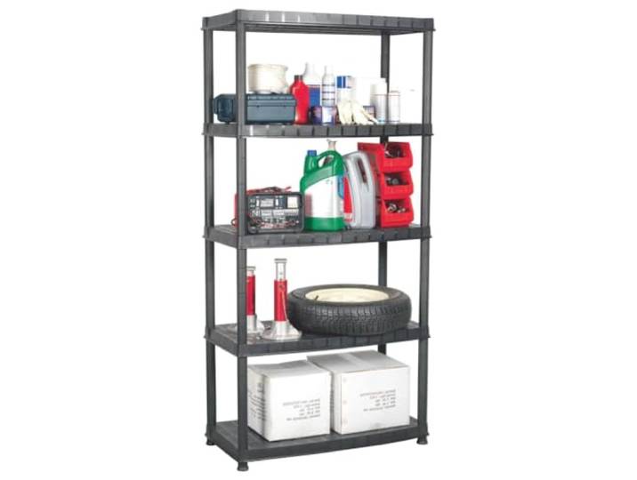 Xolmizyn Lagerregal 5-Ebenen Kunststoff-Regal, Schwarz 85x40x185 cm Robustes Stecksystem, Hohe Traglast je Boden, Vielseitig einsetzbar