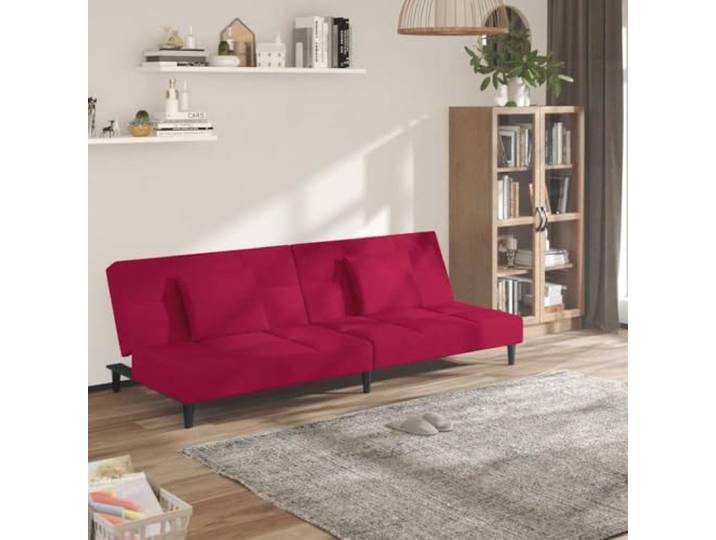 HEFZGDB Schlafsofa 2-Sitzer mit 2 Kissen Weinrot Samt – 2-in-1 Funktionsmöbel für Gäste, Komfortabel und Platzsparend, Robuster Holzrahmen, Vielseitig für Wohnzimmer und Büro,