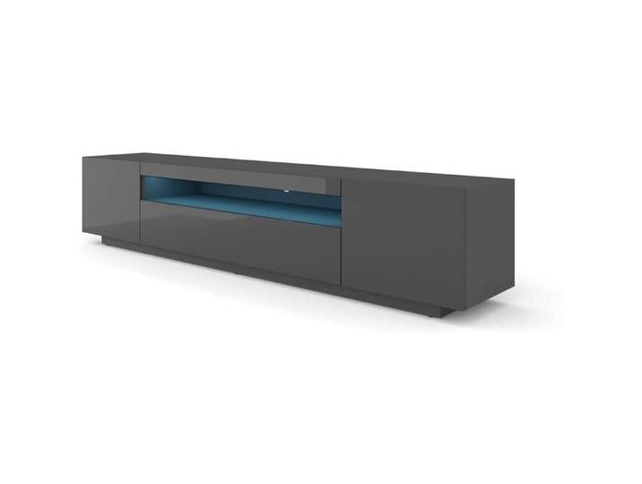 Mueble TV Table 200 cm Salon Hi-Fi Commode Graphite avec éclairage bleu LED