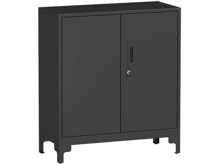 Armoire de bureau 2 niveaux 2 portes verrouillables métallique noir