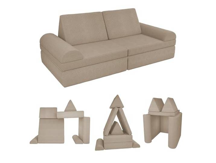 POKAR Kindersofa Spielsofa Cord aus Schaumstoff Bausteinen Modulares Spielsofa für Kinder Kuschelecke im Kinderzimmer Kindercouch Oeko-Tex 100 Zertifiziert Warmer Karamell