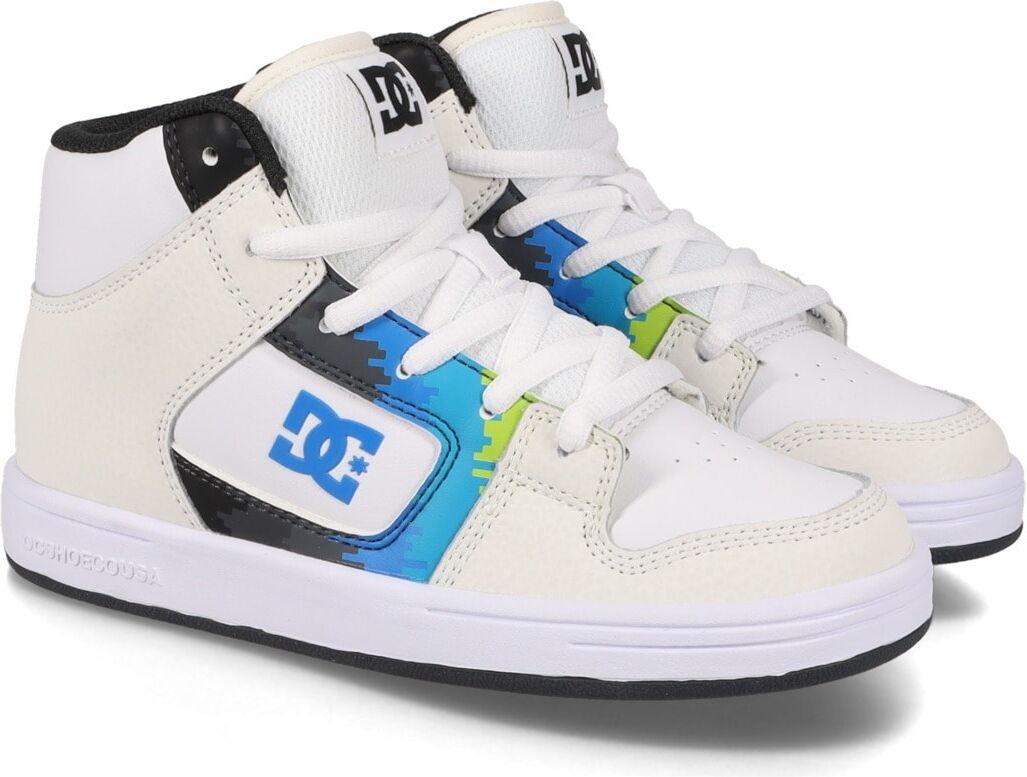 Sneaker DC SHOES "Manteca 4 Hi", Jungen, Gr. 12,5(30), blau (sanftes weiß, placid blau), Obermaterial: Leder (Kuh) / Futter: Textil / Aussensohle: Gummi., Schuhe Sneaker sanftes weiß, placid blau 12,5(30)