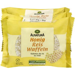 Alnatura Reiswaffeln aus Vollkornreis Honig, BIO, mit Honig, glutenfrei, aus gepufftem Reis, 96 g, 3x 2 Stück