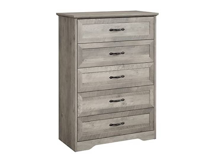 Euker Praktische Holzkommode mit 5 Schubladen（80 * 40 * 112cm） Modernes Design,Hohe Kommode für Schlafzimmer, Kinderzimmer, Flur,Wohnzimmer,Ideal für Kleidung und Accessoires,Graue Kommode
