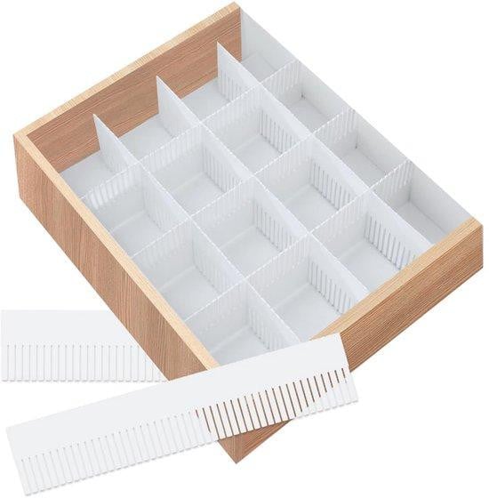 8-delige witte verstelbare ladeorganisator met dividers voor keuken, badkamer of kantoor, Breedte: 38 cm, Diepte: 7 cm