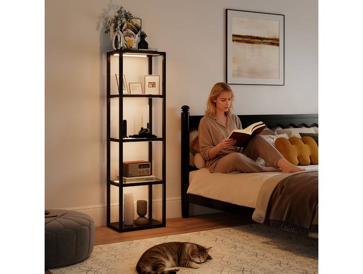 HOMCOM Lampadaire RGB Noir avec Étagères en Verre 4 Niveaux