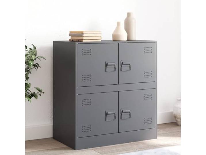 HEFZGDB Modernes Sideboard mit Griffen aus Stahl für das Wohnzimmer, pflegeleicht für Zuhause mit praktischem Stauraum, Robustes Sideboard mit Stahlrahmen in Anthrazit 67x39x73 cm
