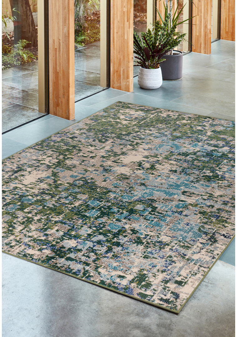Borough Wharf Antebi Abstract Green Area Rug Green Rectangle 80 x 150 cm