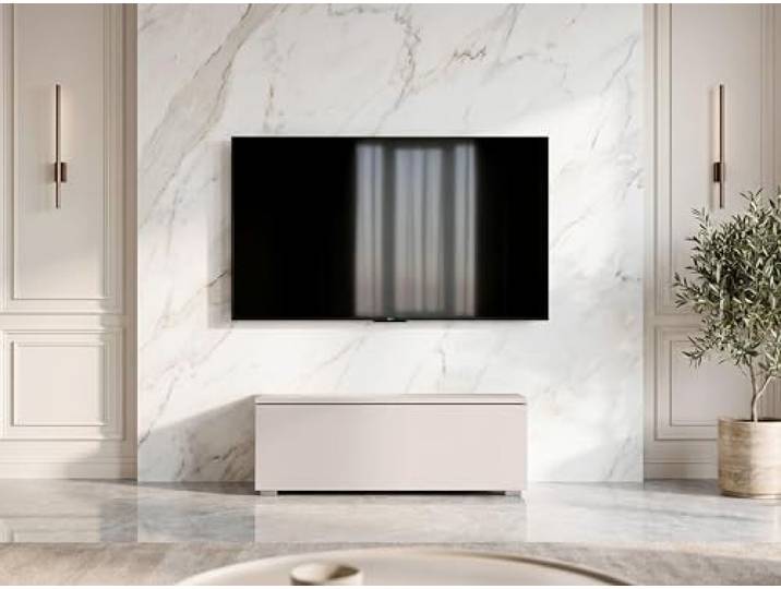 AXLIVING Barvo 100 cm TV Kommode Lowboard Beige Kaschmir stehend 2 geräumige Innenfächer. Türen auf Metallbeschlägen. Stehende Ausführung mit Kunststofffüßen. Push-to-Click-System.