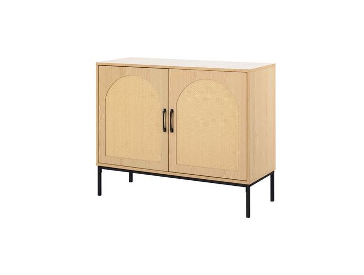 Buffet bas cannage et effet bois 2 portes bois / noir