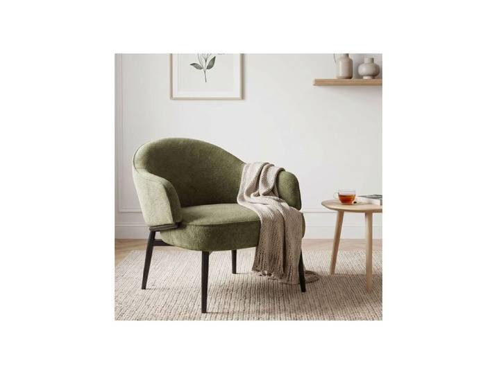 Fauteuil en tissu vert avec pieds en métal noir - ZOE