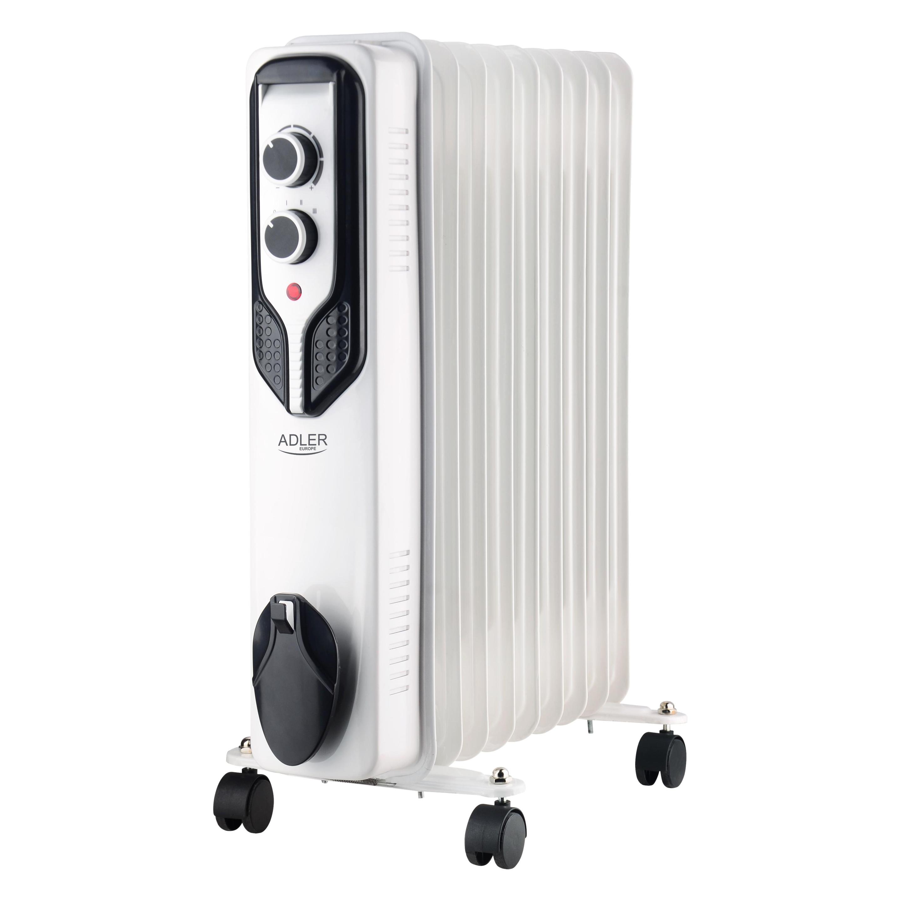 Adler AD 7816 Oil-Filled Radiator, 9 Ribs, 3 Heating Powers: 800W-1200W-2000W, White (2000 W) (AD 7816)