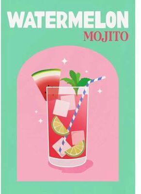 Inspired Finds Colorful Cocktail Canvas Wall Art Set Trendy Bar Cart Drink Posters watermelon Cocktail Poster 15.75x19.69in