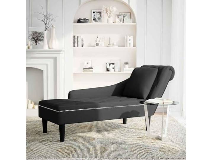 RJPLMFV Langer Sessel, Velours, Schwarz, mit Lendenkissen Hochfester Schaumstoff, Polsterung mit Knöpfen, elegantes Design für Wohnzimmer oder Büro