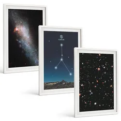 BILDER SET 3er Set - 40x60 cm Weißer Rahmen - Weltraumgalaxie-Konstellation Krebs
