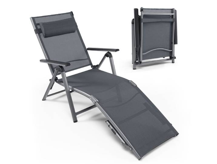 Buiten Aluminium Ligstoel Patio Opvouwbare Ligstoel met 8 Rugleuning en 2 Poot Verstelbare Posities Ligstoel met Sneldrogende Stof