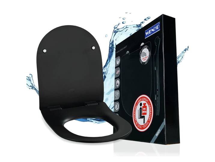 WC-Sitz WENKO Sedilo matt Schwarz , schwarz, B:36,2cm L:45,2cm, Duroplast, Edelstahl, WC-Sitze, WC-Sitz, aus Duroplast, mit Absenkautomatik
