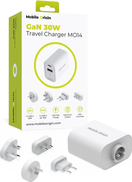 Mobile Origin GaN 30 W Travel Charger MO14, EU, USA, UK, AUS
