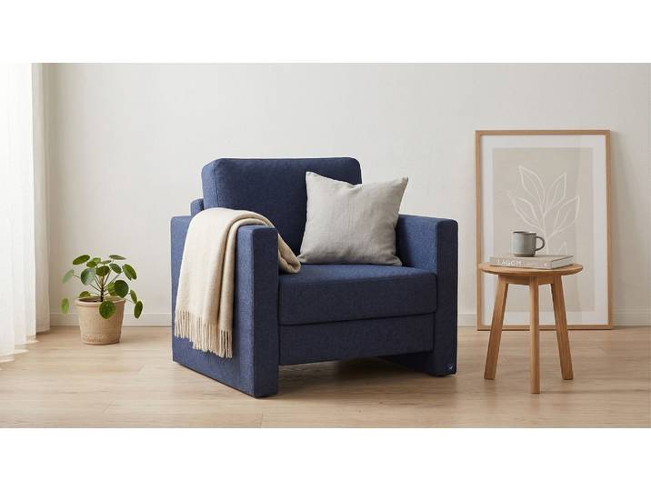 BRUNO Schlafsessel 70cm in Blau praktische Größe stabiles Massivholz & Boxspringkomfort