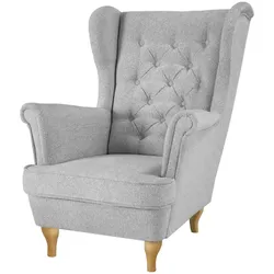 CHESTERFIELD-SESSEL Falco hellgrau mit Buche Holzbeinen