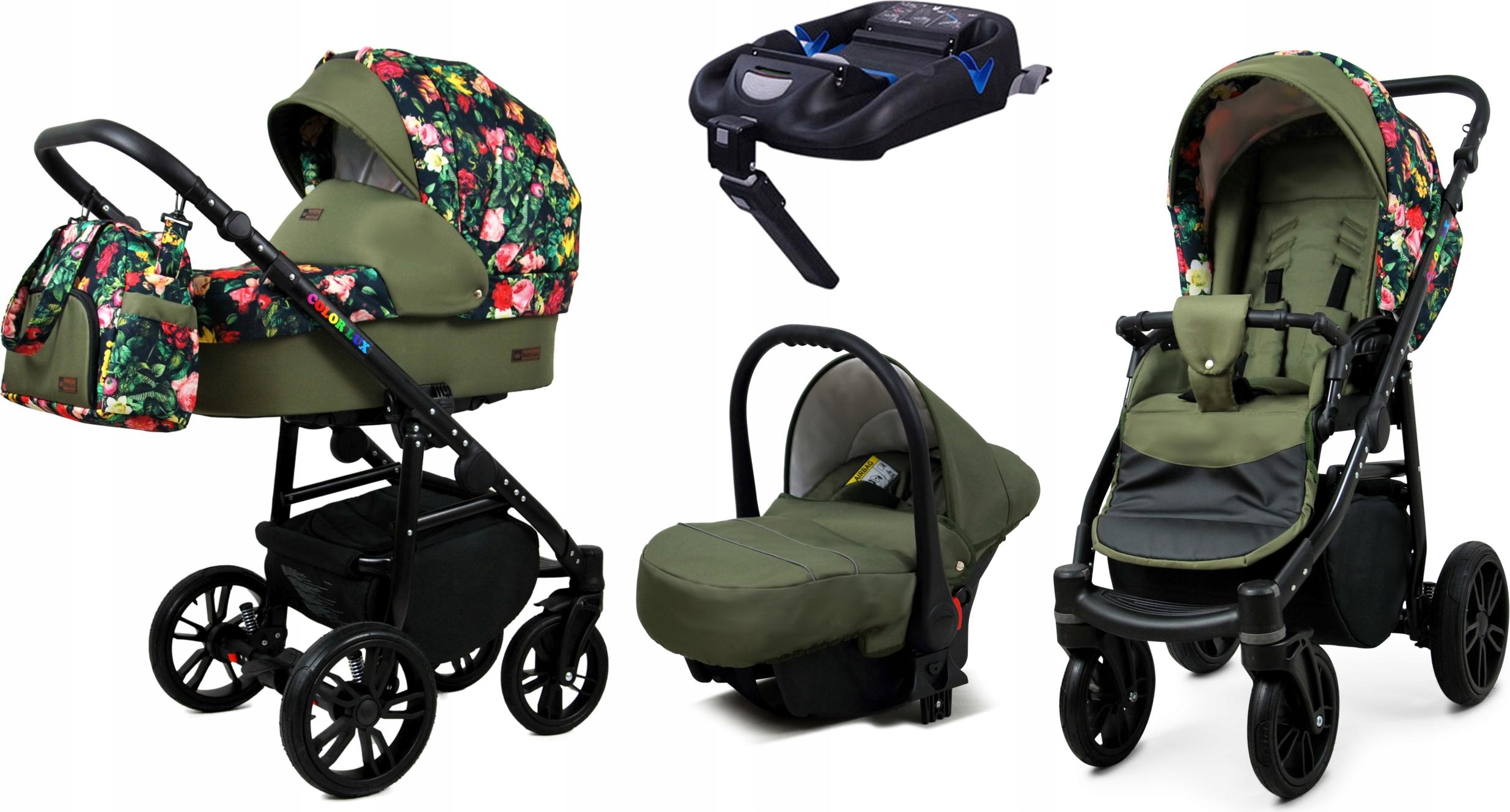 BabyLux Color Lux | 4in1 Kinderwagen Set | Roses With Tulips On Black | Kombikinderwagen | Kind