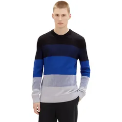 Tom Tailor Denim Herren Rundhals Pullover STRUCTURED COLORBLOCK - Regular Fit - Black Blue Grey Colorblock 34212 - L