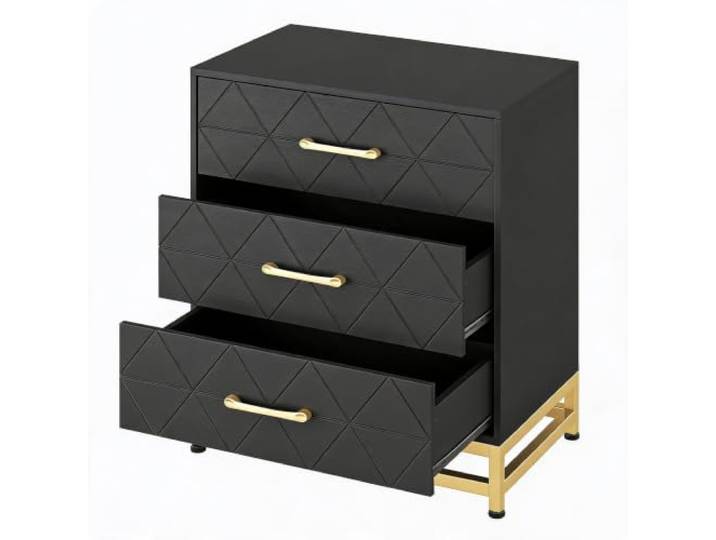 RBFGYIOP Moderne Schlafzimmer-Kommode Mit 3 Schubladen – Holz/MDF, Breite Schubladen, Metallgriffe in Goldoptik, Stauraum, Nachttisch-Alternative – Farbe: Schwarz/Pink