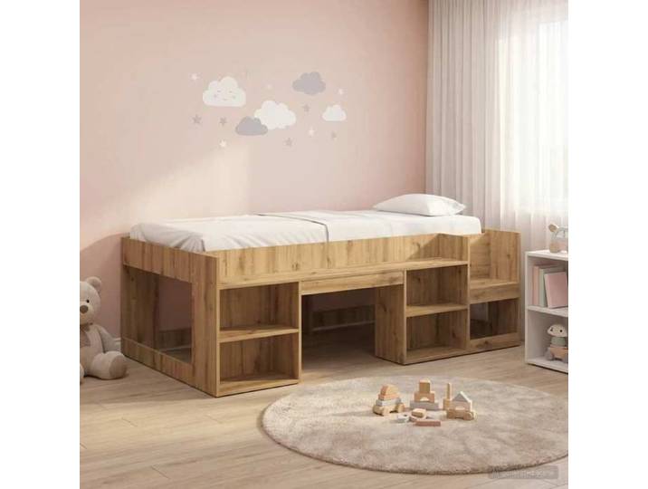 Cadre de lit 1 personnes - Lit simple - pour enfants avec rangement Chêne artisanal_26goz45m