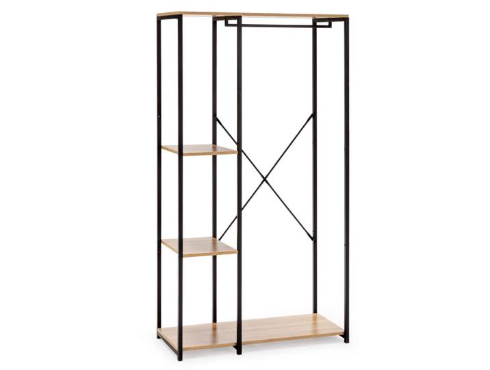 Portemanteau avec étagère avec banc 3 étagères, couleur chêne/noir