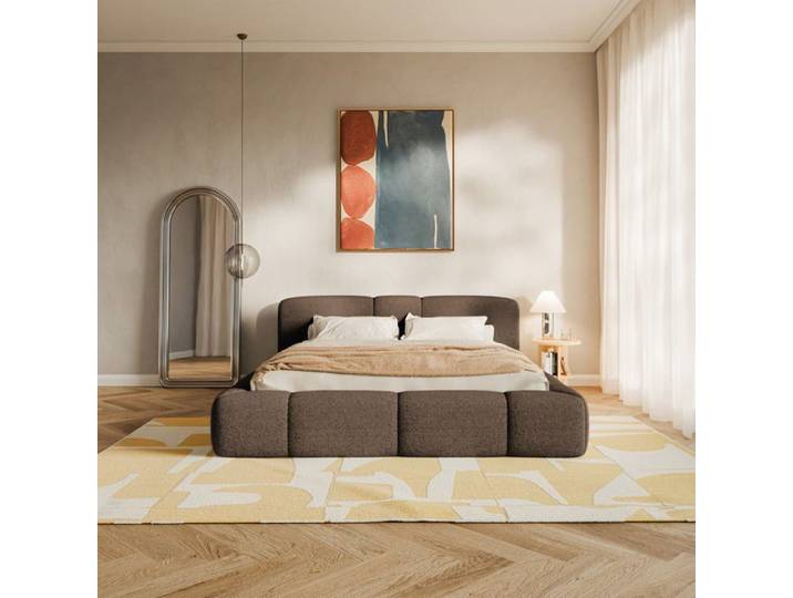 Lit coffre - BOWIA - 200x200 cm - en tissu peluche marron clair